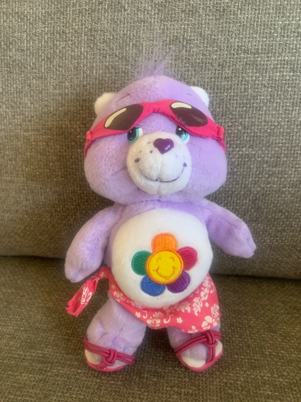Care Bears Beach Party Outfit Harmony Bear Purple 8” Plush Happy Face Flower